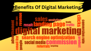A vibrant infographic showcasing different digital marketing strategies, including SEO, content marketing, email marketing, and online advertising, with icons and data charts.